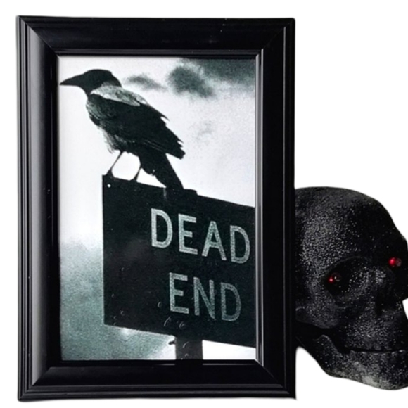 Dead dead Street road framed photo print of black raven on sign gothic Halloween - Picture 1 of 5